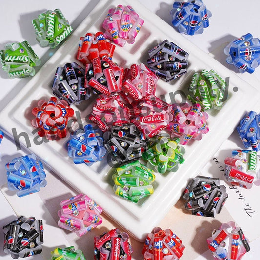 Mini Soda Soft Drink Can & Bottle Shape Clay Beads with AB Rhinestones, 20MM, Multi-Color