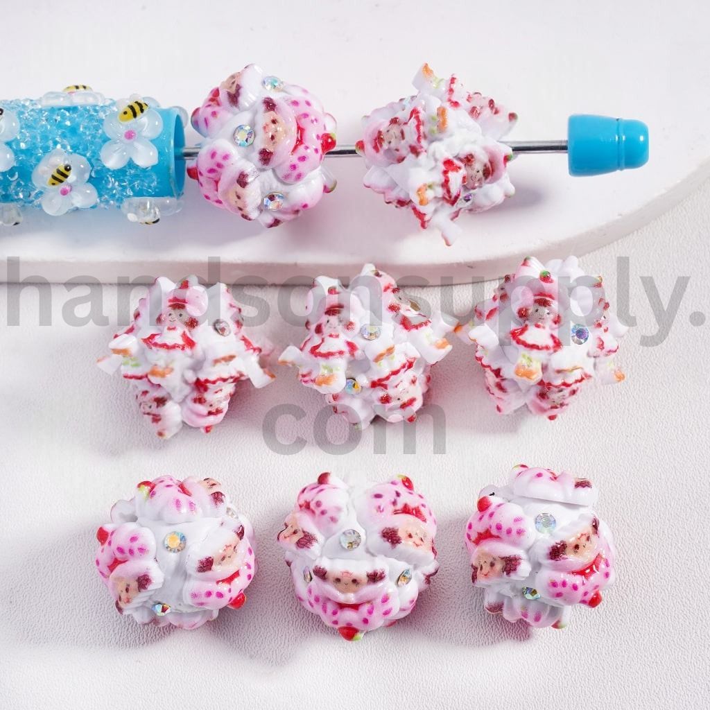 Strawberry Girl Round Clay Beads with AB Rhinestones 20mm
