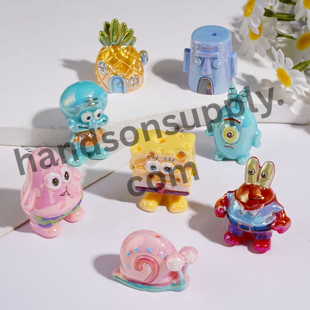 Yellow Sponge Baby Character Prints in Fast Food Theme Acrylic Beads, Assorted Designs, Random Mix