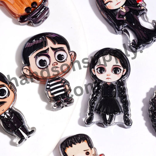 Gothic Family Character, Halloween Theme Acrylic Beads, 30MM, Assorted Shapes, Random Mix