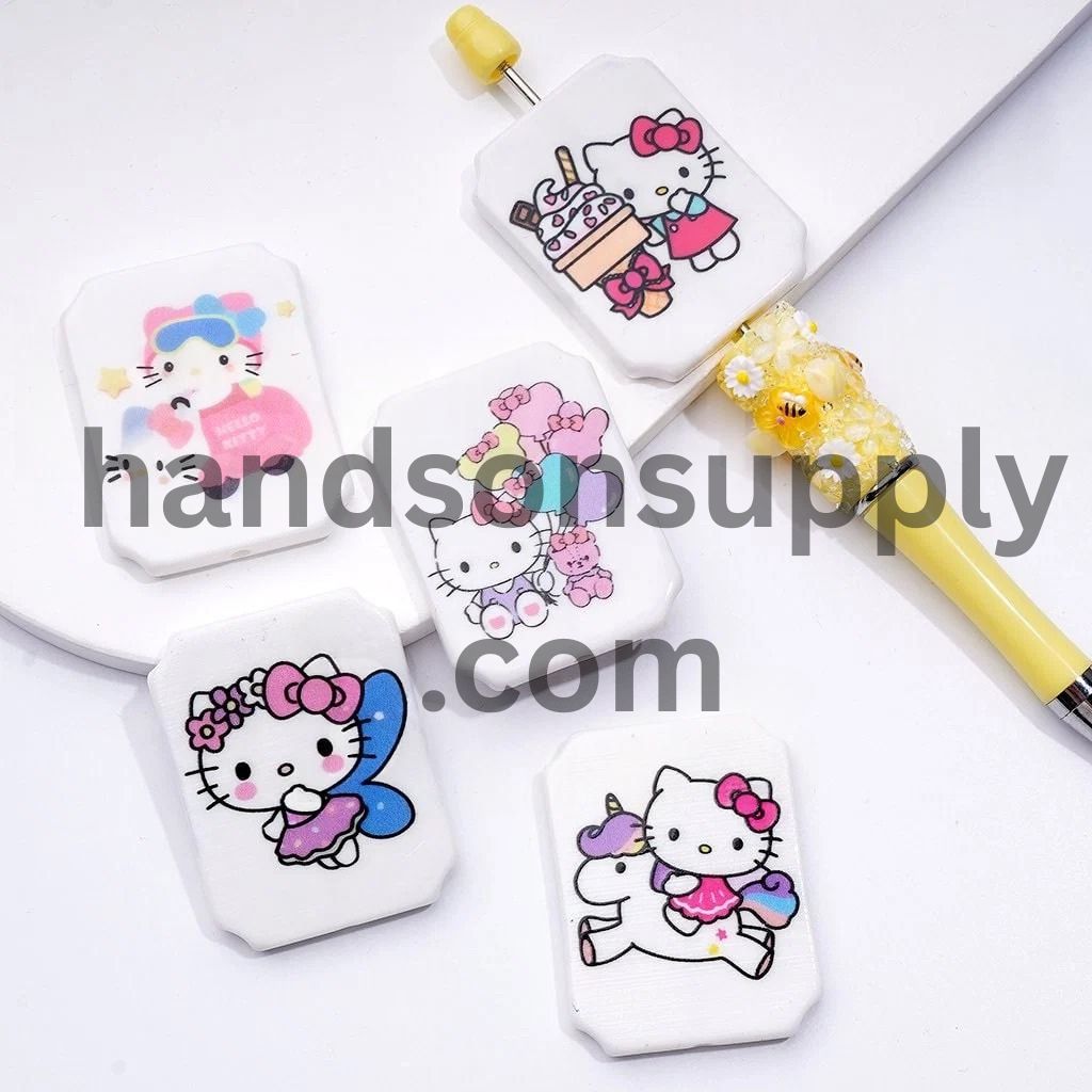 Cute Cat Character with Blue Wings Ice Cream Drives a Car Adorable Character Unicorn Balloons Rectangle Flat Acrylic Beads, Around 45*35MM
