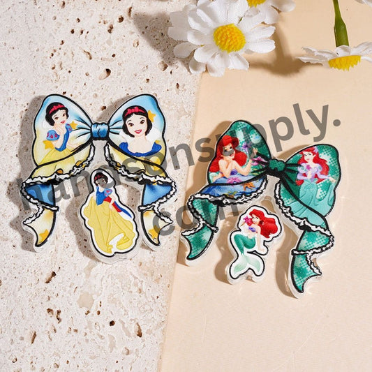 Classic Animation Princess Character Series with Decorative Bow Acrylic Pendant & Hanging Ornament, 50*45MM, Random Mix (Please Read Description)