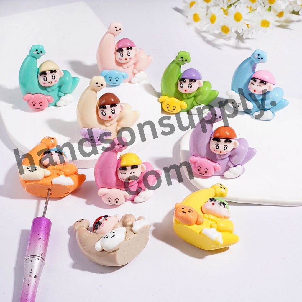 Cute Pink Piggy Japanese Character Acrylic Figurine for Beads and Pen Topper, Jewelry Accessories, Multi-Design Random Mix