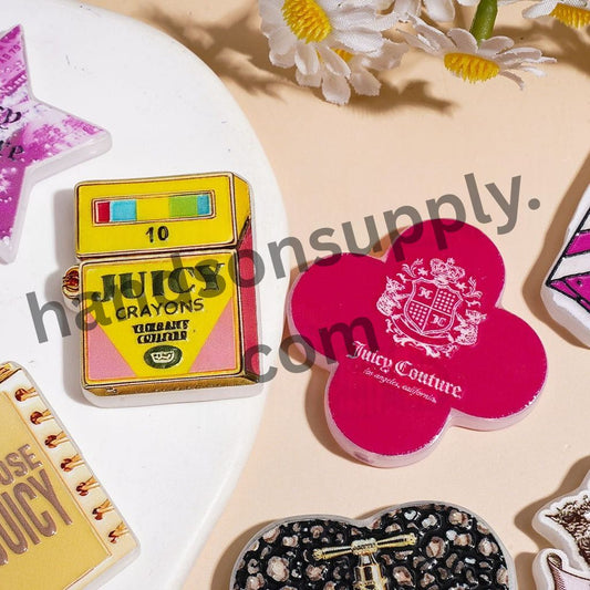 Cute Juicy Couture Y2K Vintage Glam Crayon Box, Notebook, Perfume & Clapper Board Series Acrylic Beads, Assorted Designs, Random Mix