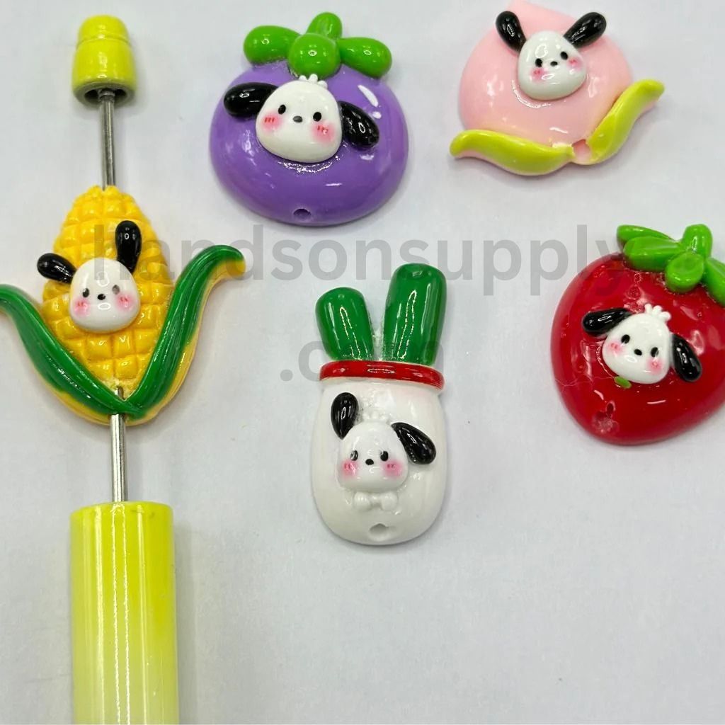 Whimsical Cartoon Animal Friends, Fruit & Vegetables Resin Pen Toppers Random Mix, Half Hole
