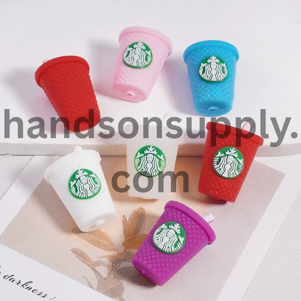 Mini 3D Cute Coffee Cup Bottle with Straw Silicone Focal Beads