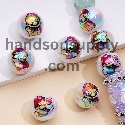 Plumber Character Cartoon White UV Coated Acrylic Beads, Random Mix, 16MM