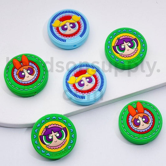 Cute Powerpuf Girls Blosso Bubbl Buttercu Round Silicone Focal Beads