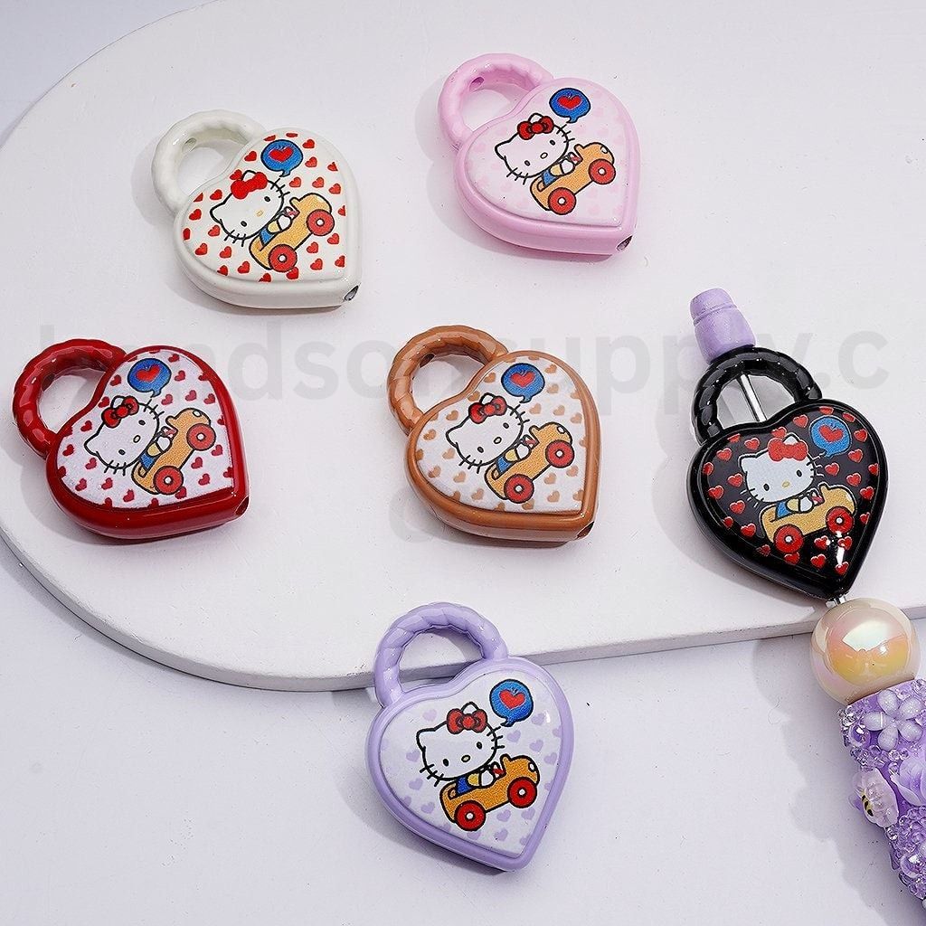 Cute Heart Shape Hand Bag Cute Cat Character Topic Acrylic Beads, 39*30MM