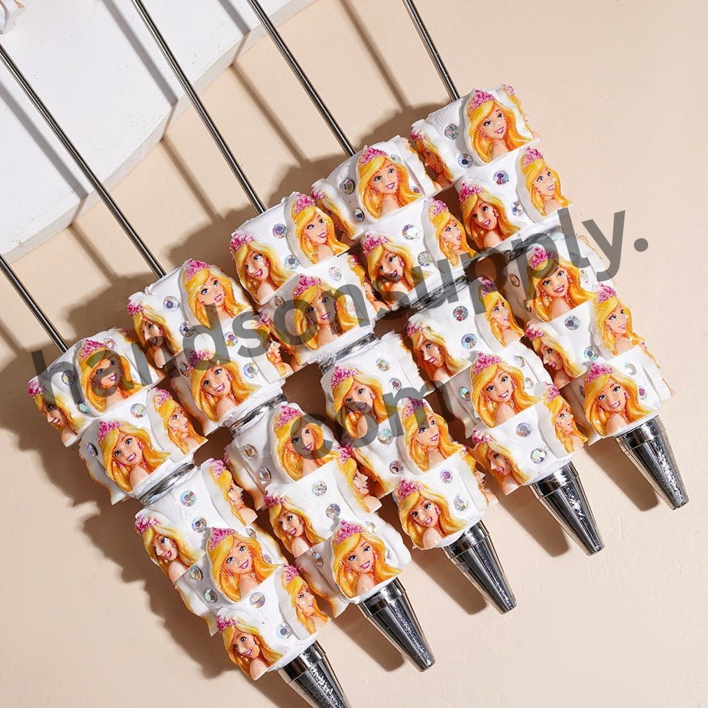 Cute Princess Fashion Doll Girl Character Series Beadable Clay Pens with AB Rhinestones