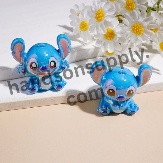 UV-Coated Cute Blue Monster Alien Character in Diverse Styles Acrylic Beads, Random Mix