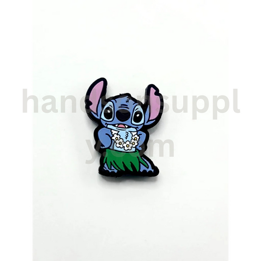 Blue Stitch Character with Flower Garland and Leaf Skirt Silicone Focal Beads