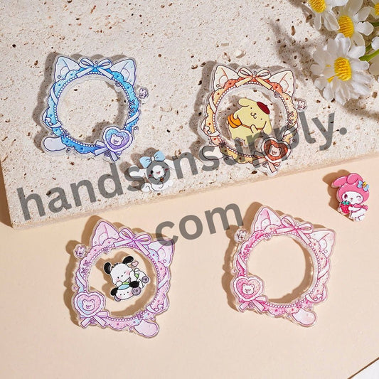 Cute Cartoon Adorable Character Acrylic Beads Cat Head Shape Frame w Bow & Cartoon Pieces, 37*38MM Multi-Color Random Mix, (Please Read Description)