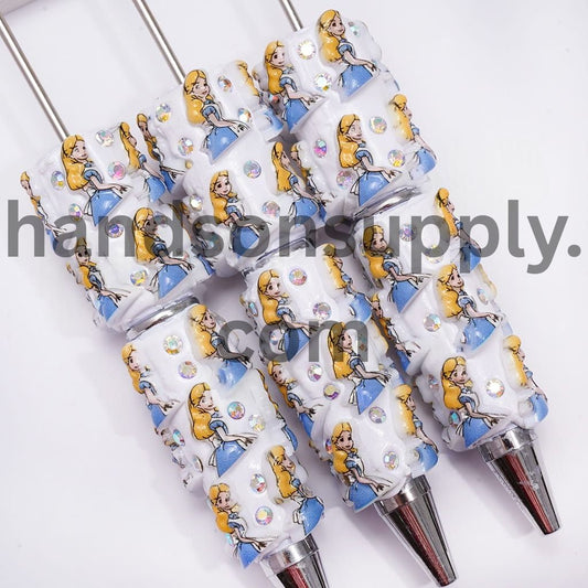 Cute Yellow Haired Girl Character & AB Rhinestones Beadable Clay Pens