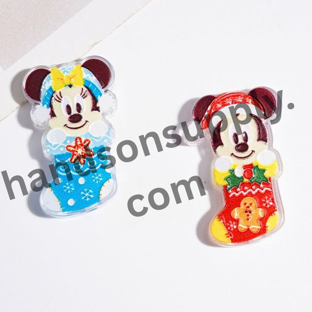 Festive Christmas Stocking with Mouse, Duck, Dog & Chipmunk Classic Animation Animal Cartoon Characters Acrylic Beads, Multi-Color Random Mix