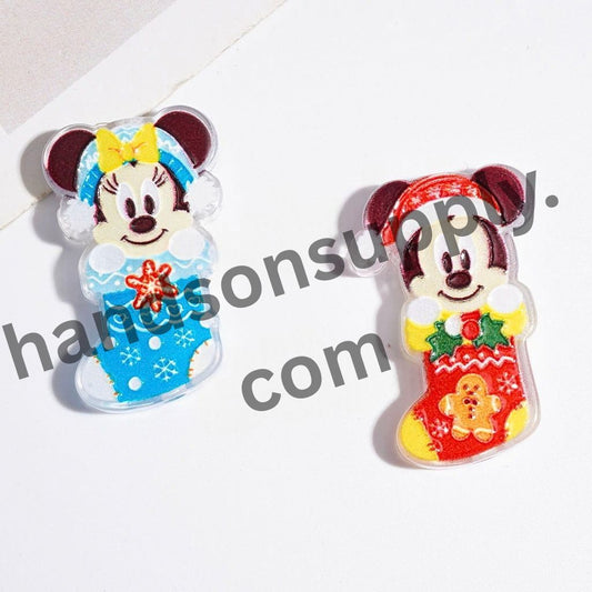Festive Christmas Stocking with Mouse, Duck, Dog & Chipmunk Classic Animation Animal Cartoon Characters Acrylic Beads, Multi-Color Random Mix