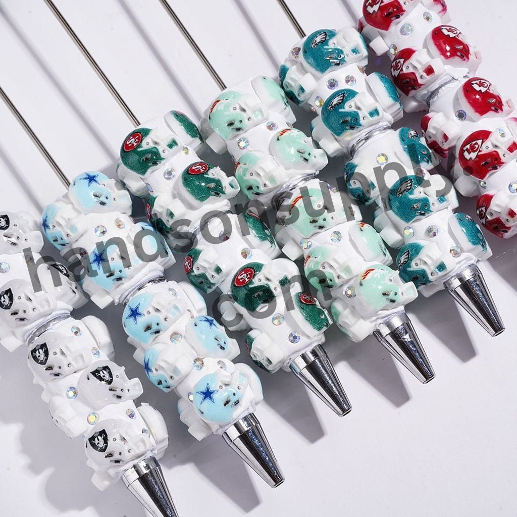 American Football Helmet & AB Rhinestone Assorted Team Series Beadable Clay Pens, Multi-Color