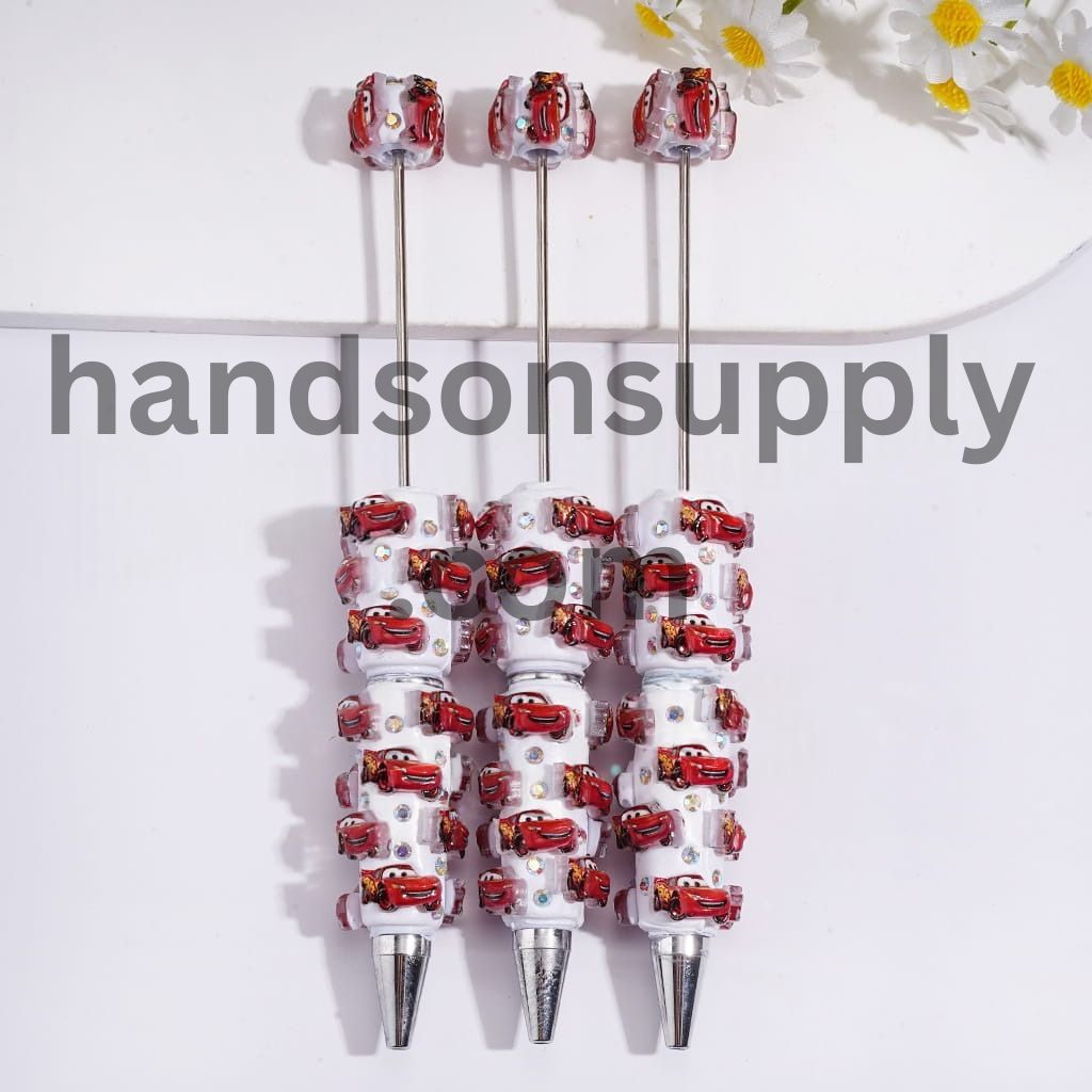 Red Sports Car Character Beadable Clay Pen with AB Rhinestones, Sport Theme