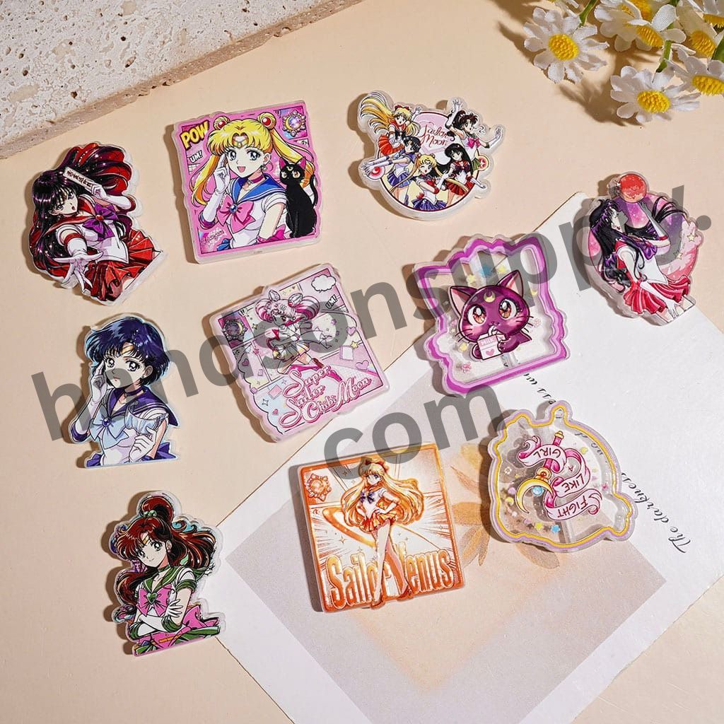 Cute Colorful Fantasy Girl Guardian & Cat Character Acrylic Beads, Random Mix