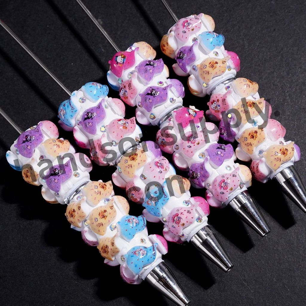 Cute Cartoon Character Cap Series Beadable Clay Pens with AB Rhinestone