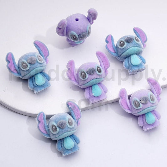 Fluffy Monster-Inspired Classic Animation Character Flocked Acrylic Beads, Around 33*31MM