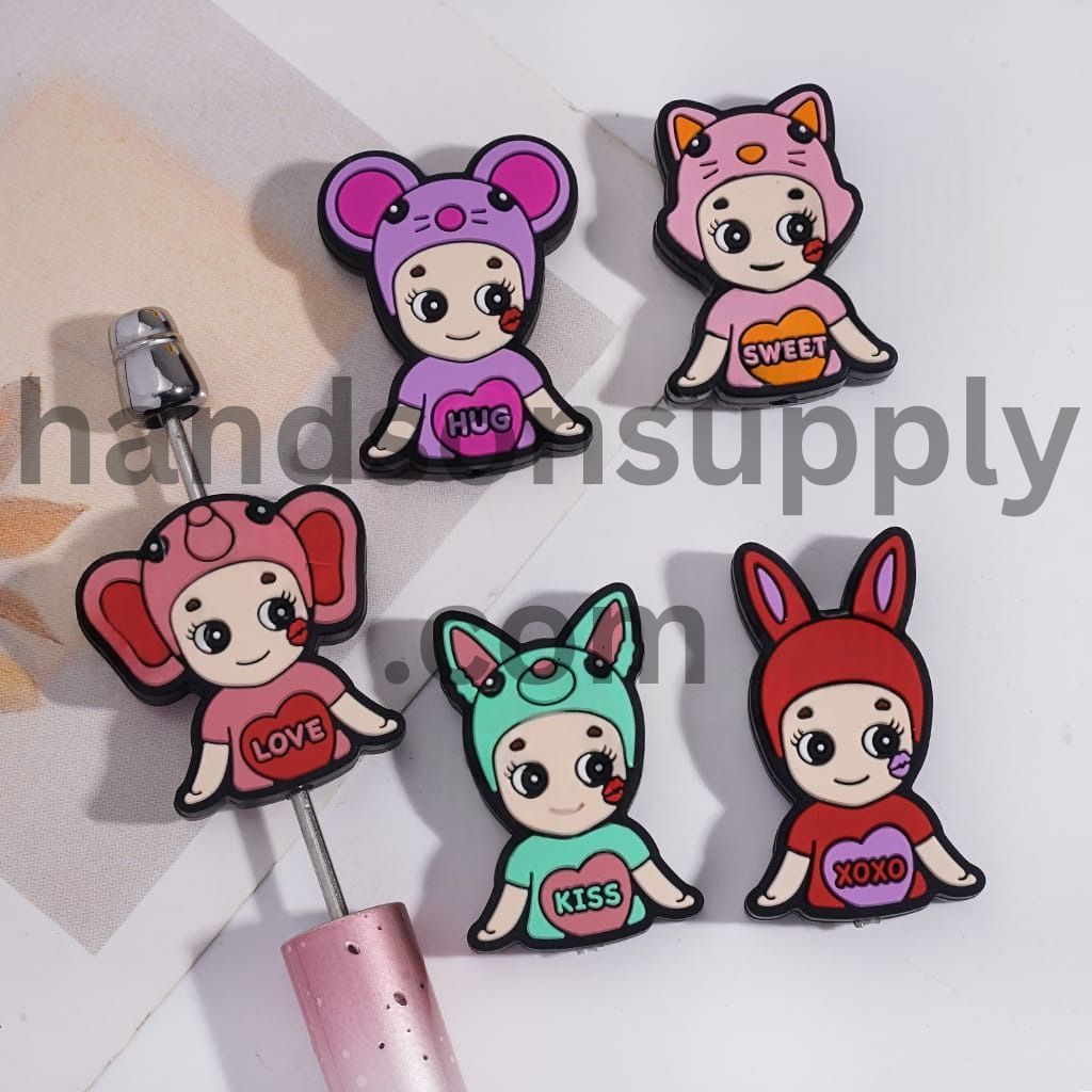 Cute Angel Baby with Animal Hat Text KISS on Chest Silicone Focal Beads