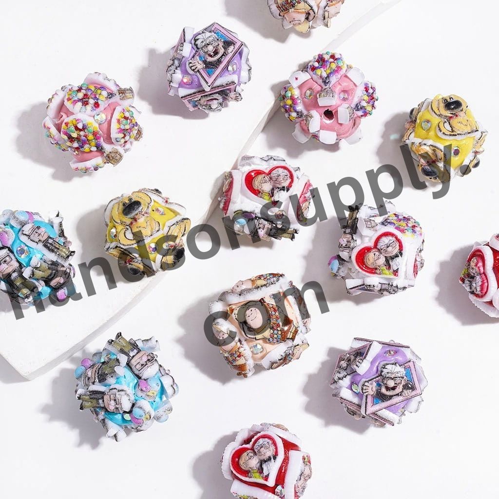 Elderly Character Designs Flying House Adventure Theme AB Rhinestone Clay Beads, Random Mix