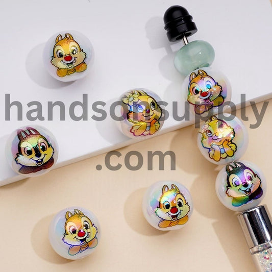 Mini White UV Coating Acrylic Beads with Little Cartoon Cute Squirrels Random Mix 16MM
