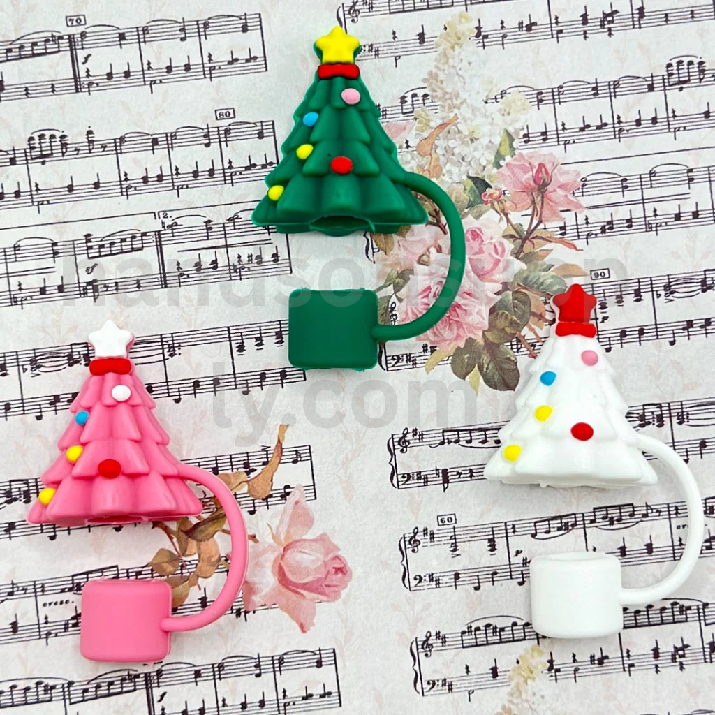 Christmas Holiday Cup Accessories in Food Grade Material Silicone Straw Toppers