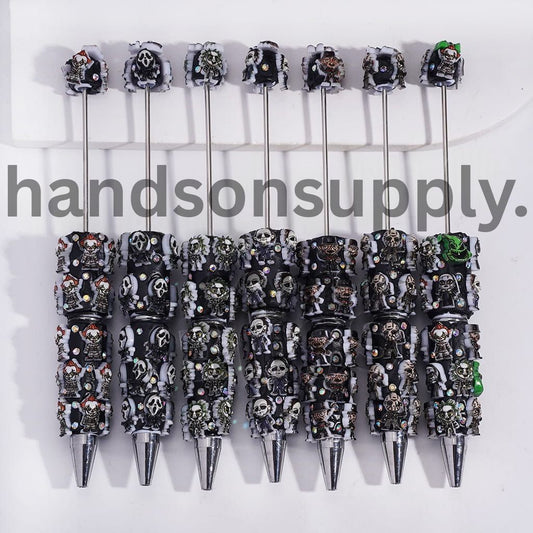 Horror Character Series Dark Halloween Theme & AB Rhinestones Beadable Clay Pens