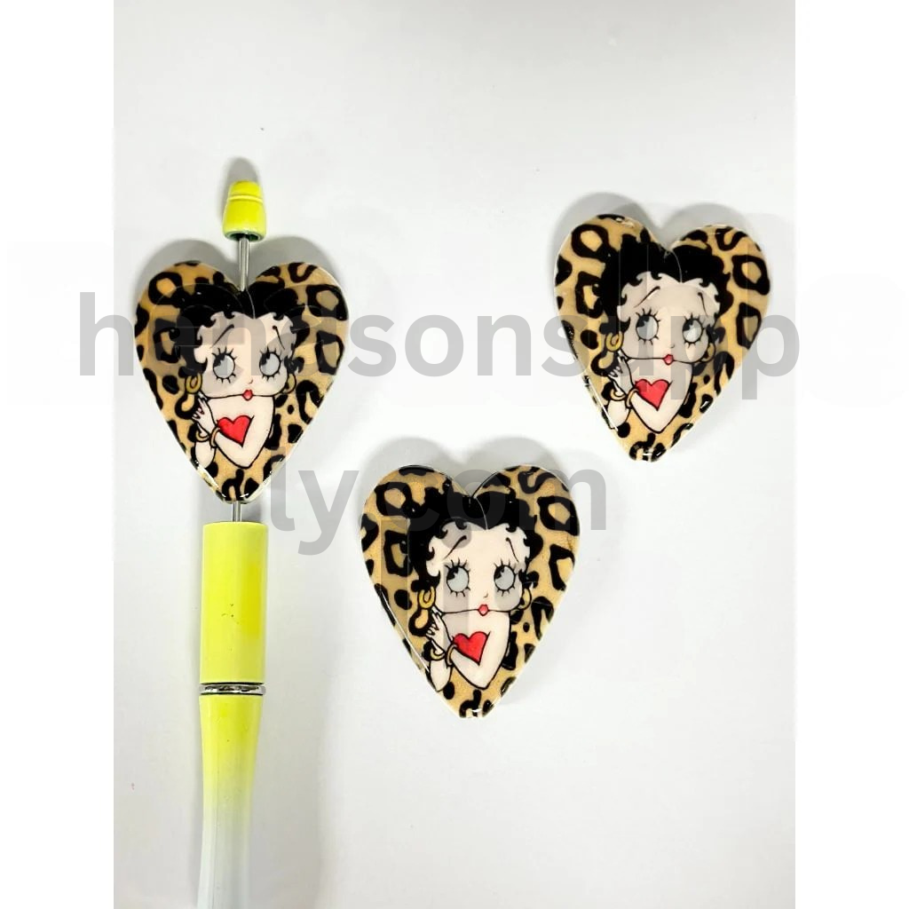 Old Girl Character Fashion Girl Jaguar Print Heart Shape 46×40MM Acrylic Beads