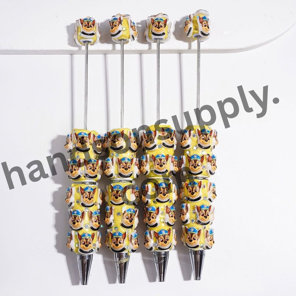 Brave Police Dog Character with Sparkling AB Rhinestone Beadable Clay Pens