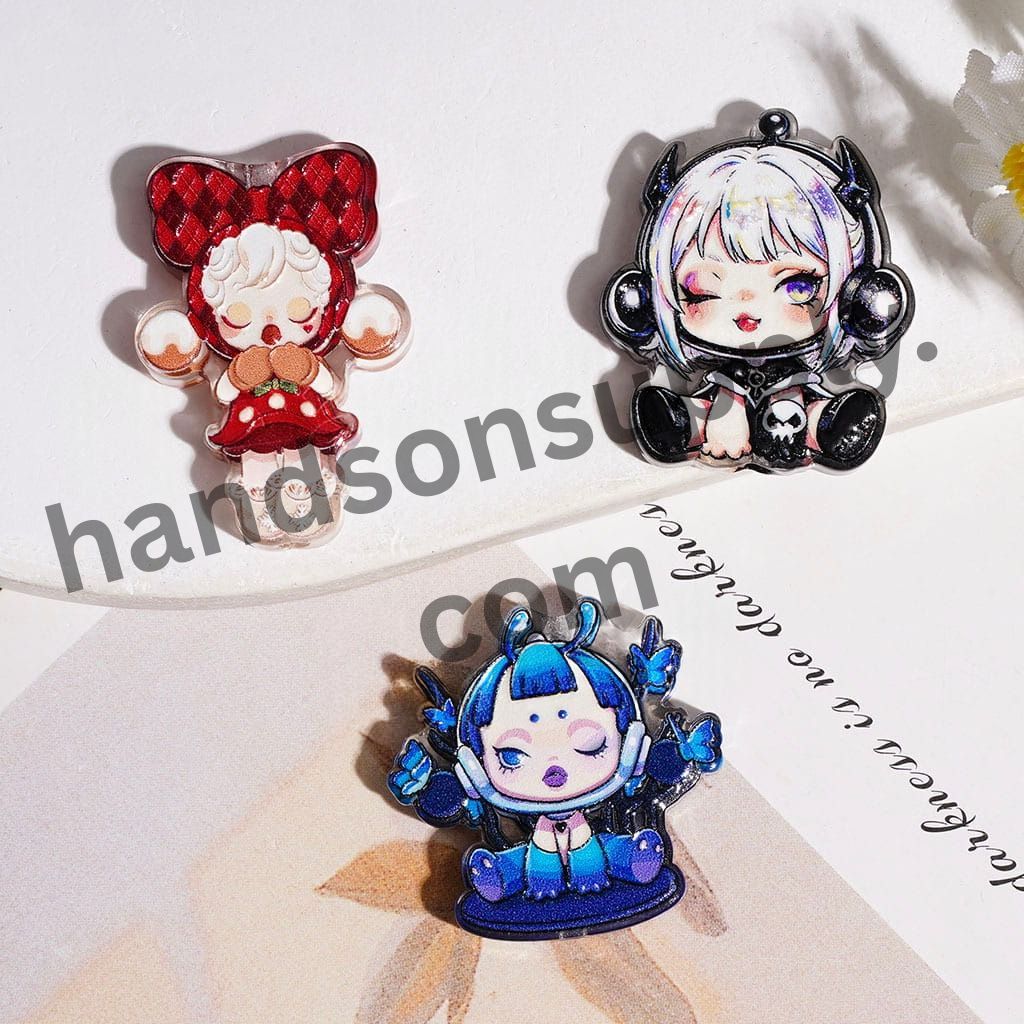 Adorable Baby Girl Doll Sweet & Cool Fashion Style Acrylic Beads, Various Designs, Multi-Color Random Mix