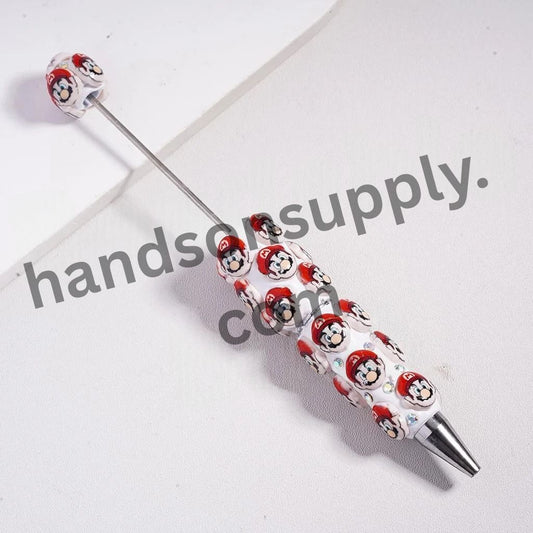Cute Plumbers and Mushrooms Series Beadable Clay Pen, AB Rhinestones