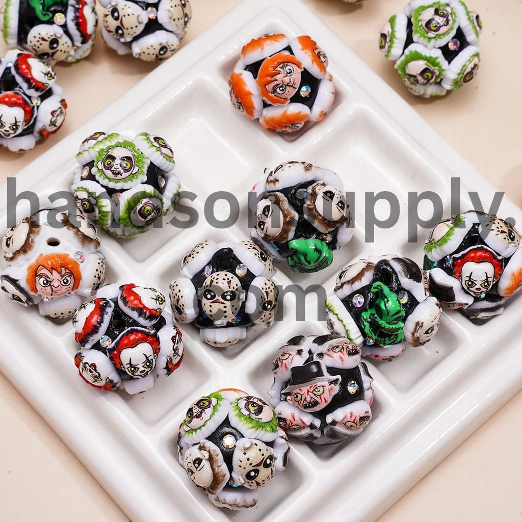Halloween Horror Character Series Style Black & White Clay Beads 20MM Random Mix
