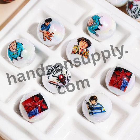 UV Coating Quirky Horror Character Series Printed Round Acrylic Beads for Bracelets 16MM Random Mix