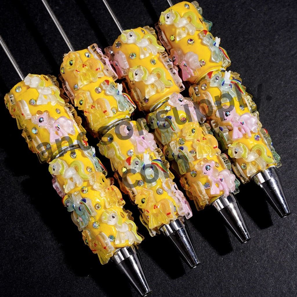 Cute Pony Unicorn Little Horse Character Series Character Rhinestone Beadable Clay Pens, Yellow Series, Random Mix