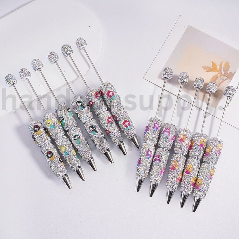 Luminous Disney Princess Mermaid, Snow White, Aurora Beadable Clay Pen with AB & Black Rhinestones
