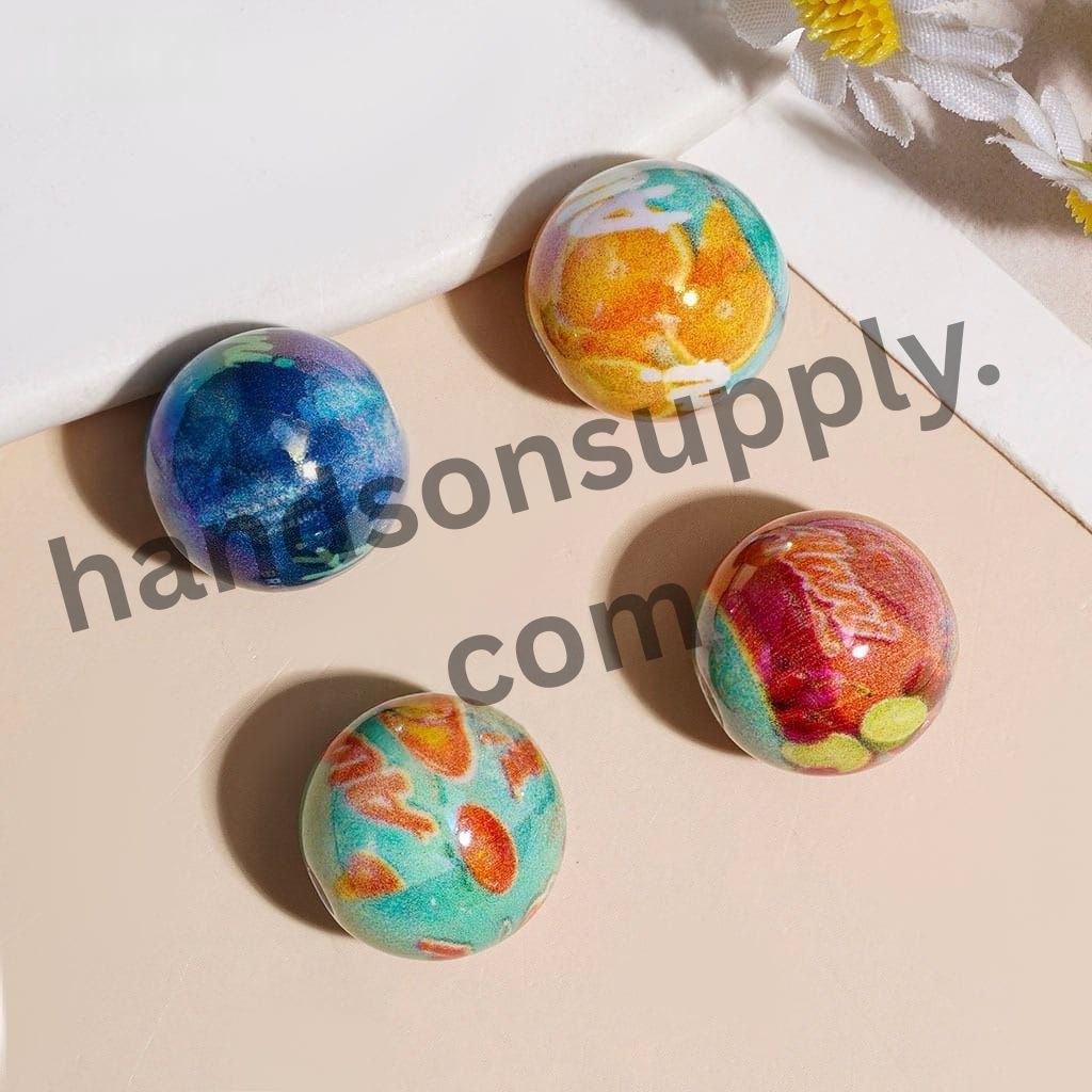 UV-Coated Energy Drink Prints, Round Acrylic Beads for Bracelets, 16MM, Multicolor, Random Mix
