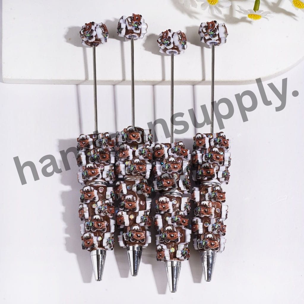 Adorable Sports Car Character with Shiny AB Rhinestones on Brown Background Beadable Clay Pens