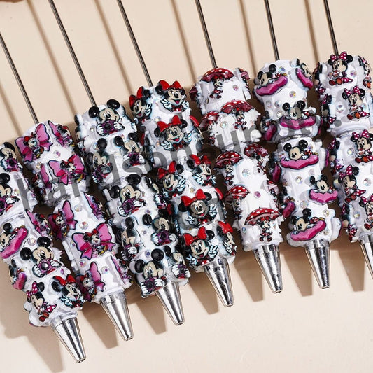 Minnie Mouse Girl and Boy Mouse Character Series Beadable Clay Pen with AB Rhinestones, Random Mix
