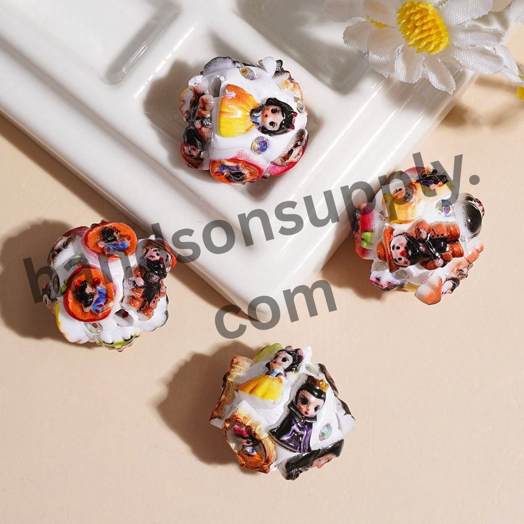 Princess Fairy & Villain Characters with Mushroom House Clay Beads, AB Rhinestones, 18MM