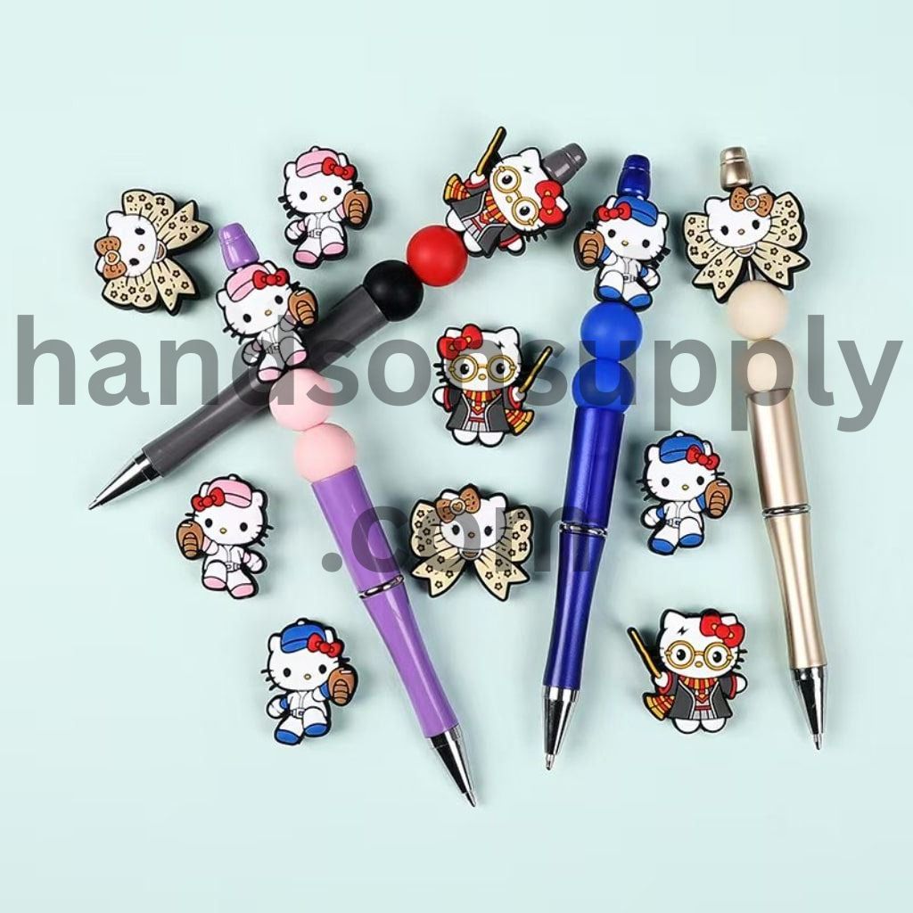 Mini Cute Cat Character Adorable Pink Blue Ballplayer Magician Jaguar Prints Bowtie Silicone Focal Beads