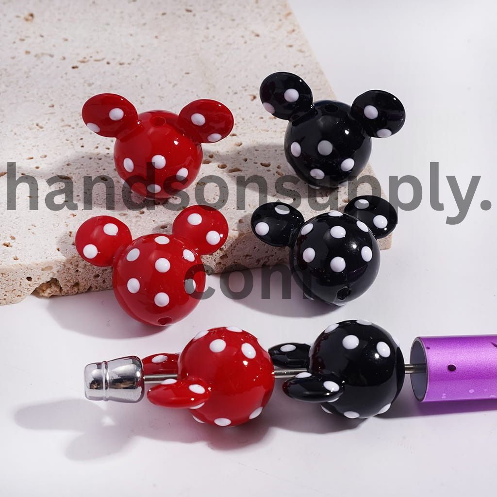 Cute Mouse Head Shape Colorful Acrylic Beads with Polka Dot Design 23*29MM Random Mix