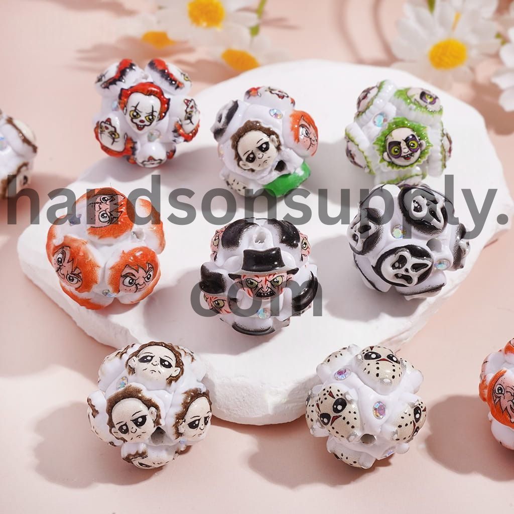 Halloween Spooky Character Series with AB Rhinestones Round Clay Beads 20MM, Random Mix