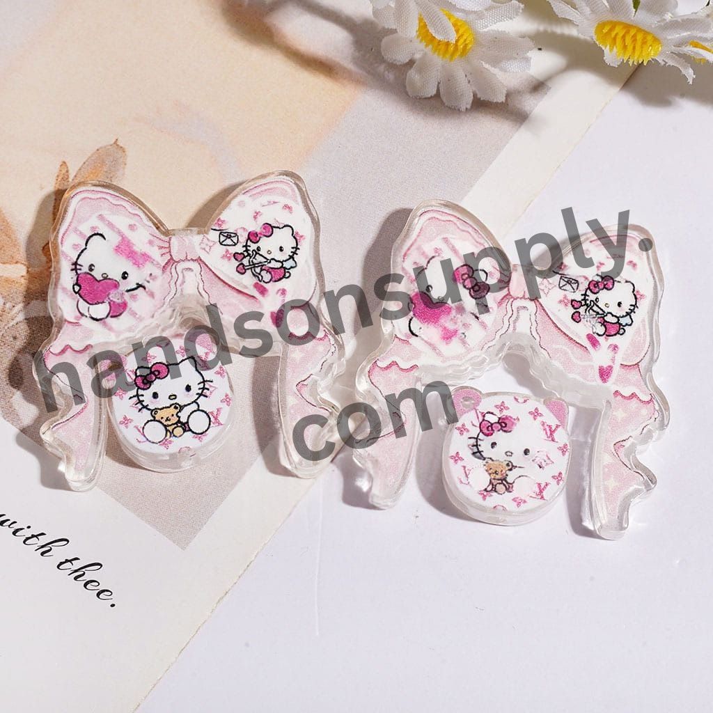 Adorable Cat Character Pattern Acrylic Beads with Bowtie & Various Tiny Decoration Piece, (Please Read Description)