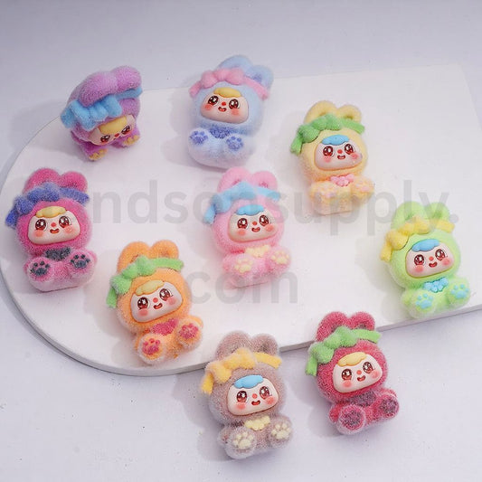 Cute Bowknots Pen Topper with Pendants Flocked Bunny Baby Jewelry Accessories, 50*29MM, Random Mix