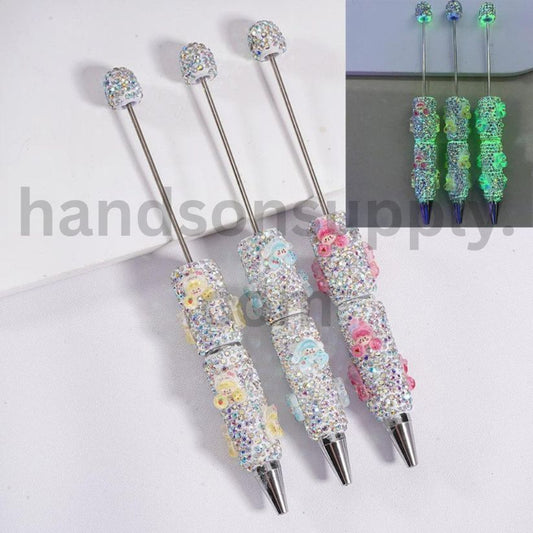 Luminous Cute Little Girls & Adorable Character Designs Beadable Clay Pen with AB Rhinestones Random mix