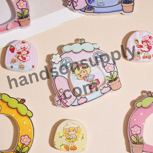 Cute Berry Girl Series Door Design Frame & Archway Shaped Acrylic Piece, Cartoon Character Design, Multi-Color Random Mix, 39×35MM