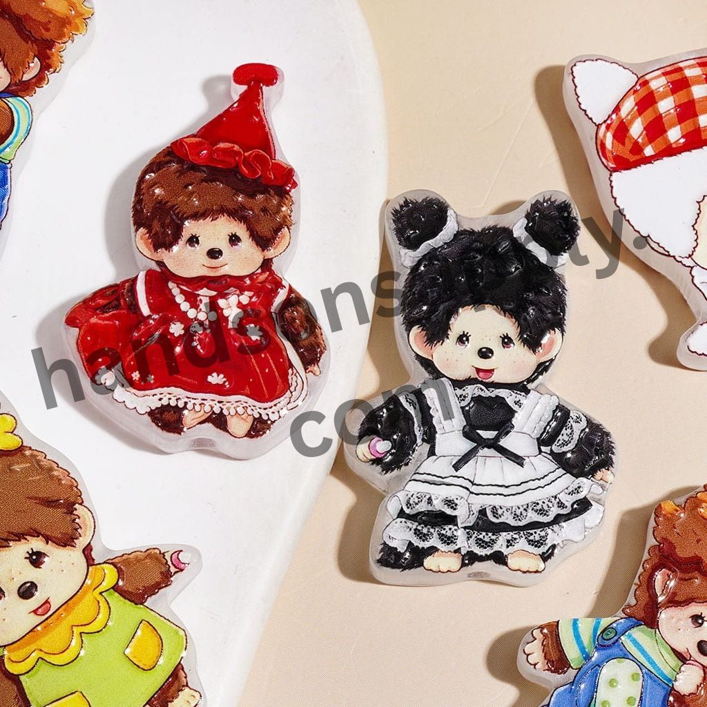 Adorable Little Monkey Doll Character in Colorful Costumes, Acrylic Beads, Variant Designs, Random Mix